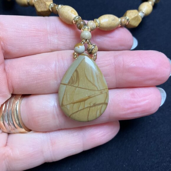 Jasper SET New Jasper Picture Necklace Bracelet Earrings Set Star Cut Handmade - Picture 6 of 11